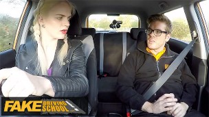 Fake Driving School – Instructor is caught masturbating by a SEXY BLONDE with fantastic tits