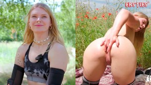 Ersties – Nach dem Mountainbike-Training genießt Katja E die Natur mit Analplug und Dildo